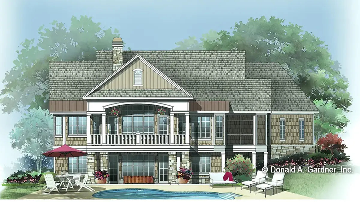 This is an illustration of the rear of house plan 1254 The Silvergate