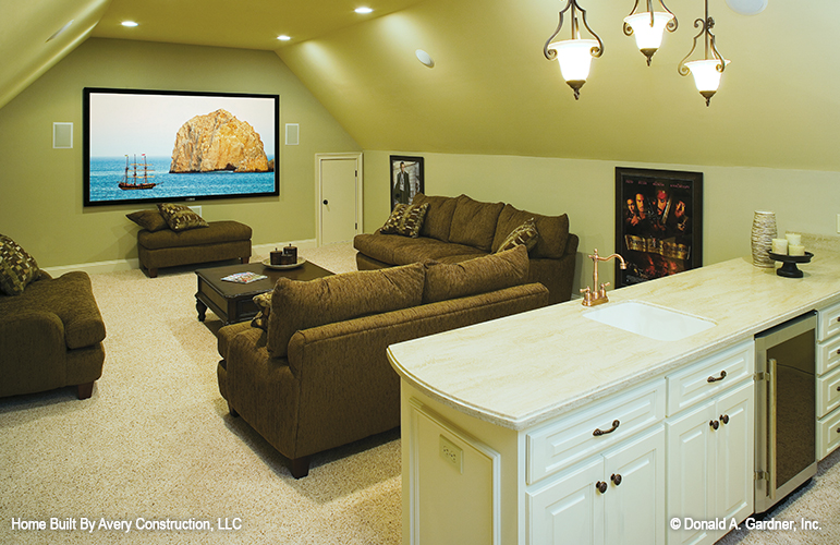 Home theater of The Clarkson house plan 1117. 